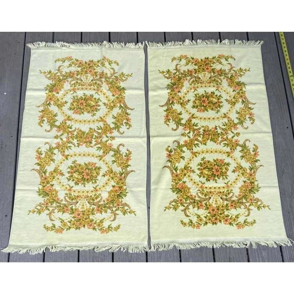 Vintage Tastemaker 100% Cotton Floral Fringe Bath Towels Set Yellow (2) Cottage